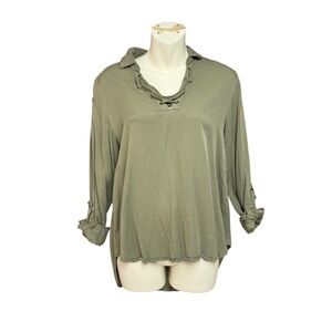 Harper size XS Sage Green Blouse roll tab sleeves lacing at neckline